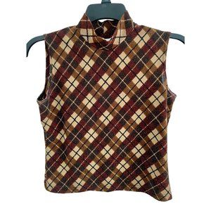 Worthington Petite Brown Plaid Metallic Sleeveless Top Size Small